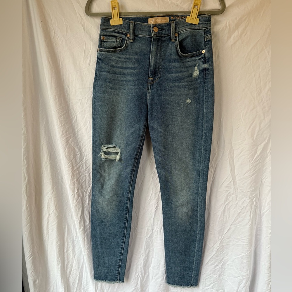 7‎ For All Mankind Luxe Vintage High Rise Skinny Jeans Womens 27 Distressed